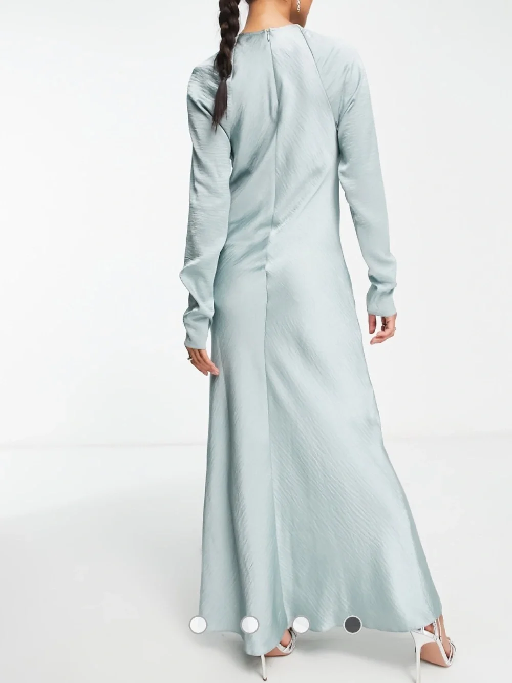 ASOS DESIGN Satin Bias Cut Button Detail Long Sleeve Maxi Dress Blue NWT Size 8 - Picture 2 of 11